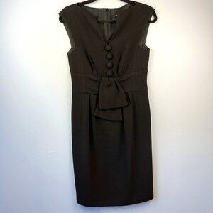 Nanette Lepore Black Cap Sleeves Large Button Front Bow Sheath Dress Size 4‎ LBD